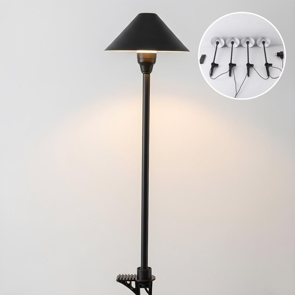 Set van 4 compacte buitenlampen met afstandsbediening – zwart met dimbare LEDs