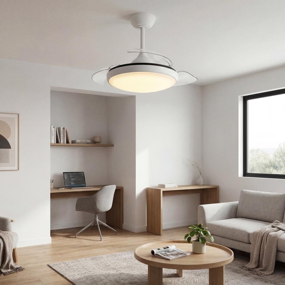 Ventilateur de plafond blanc avec LED et télécommande - Haizea