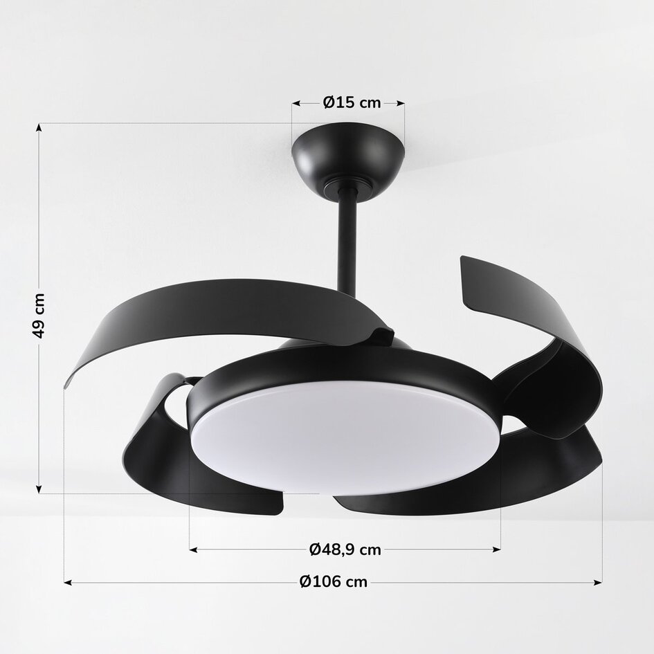 Ventilateur de plafond noir avec source lumineuse intégrée - Ventu