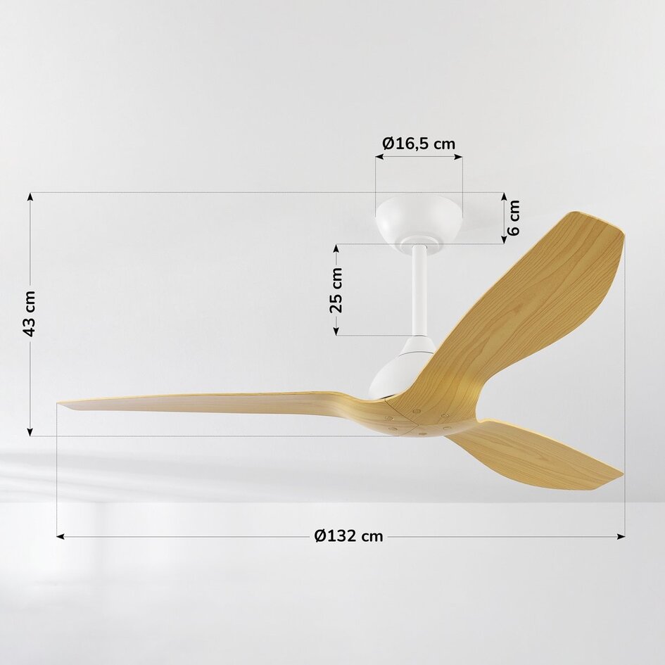 Ventilateur de plafond Iska en aspect bois de hêtre avec télécommande