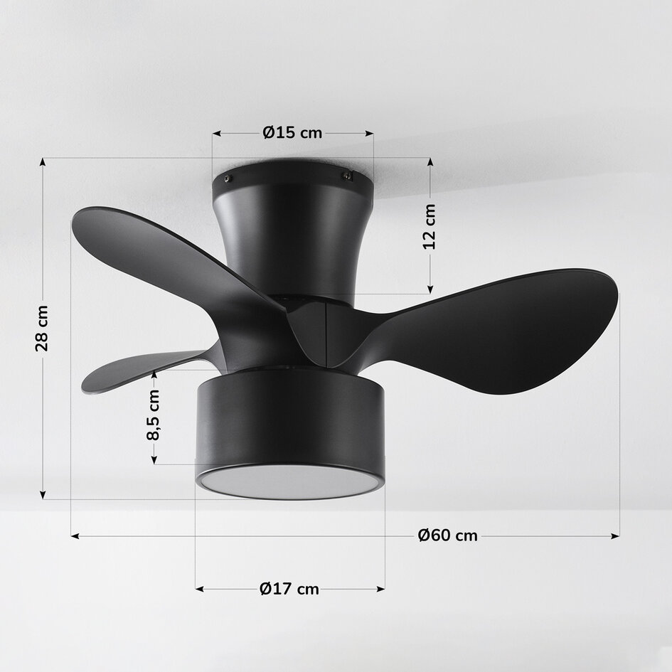 Ventilateur de plafond compact noir avec LED et télécommande - Vejas