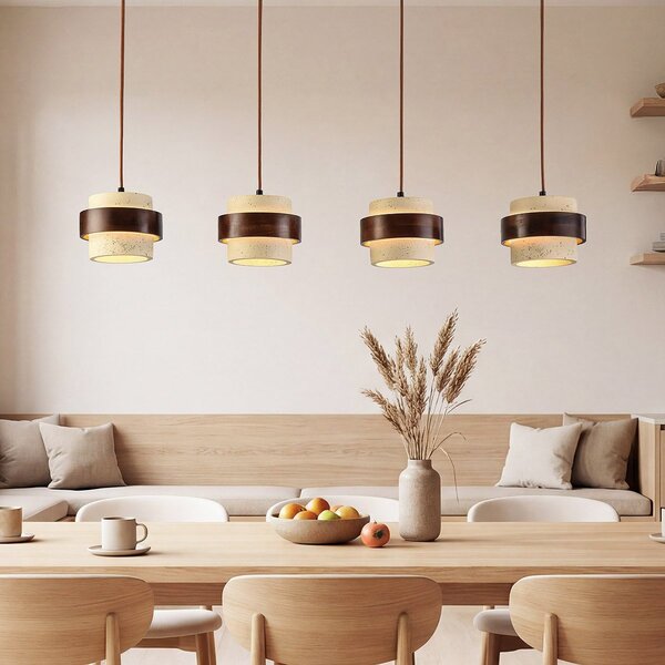 4-lichts hanglamp Mavero van cement en hout