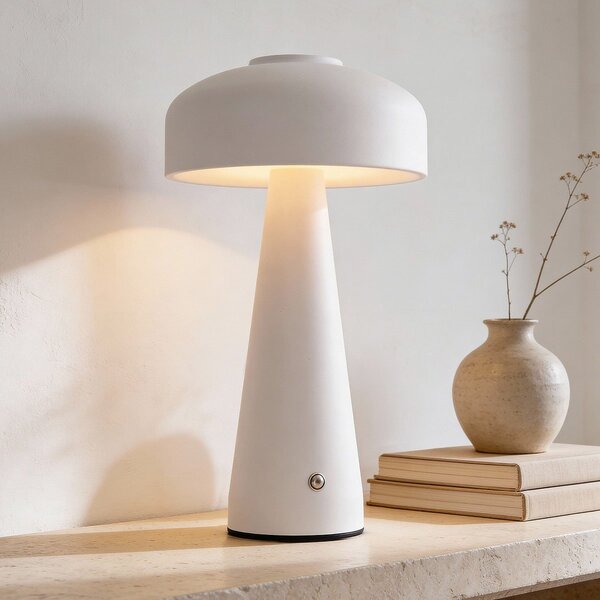 Lampe champignon rechargeable Soma en blanc avec variateur tactile et température de couleur réglable