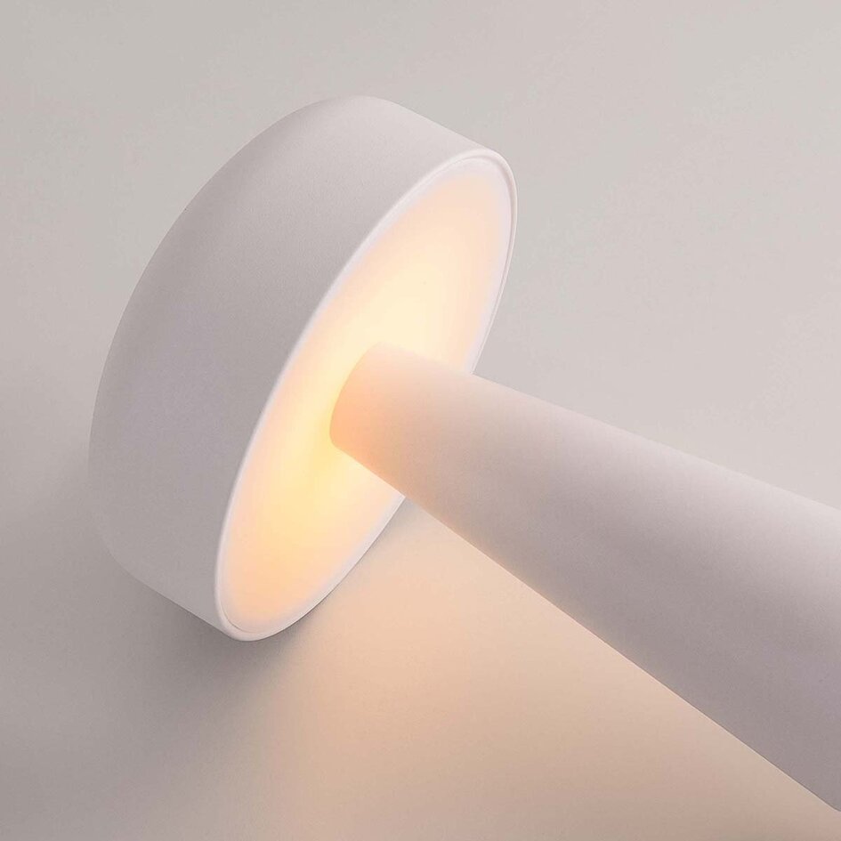 Lampe champignon rechargeable Soma en blanc avec variateur tactile et température de couleur réglable