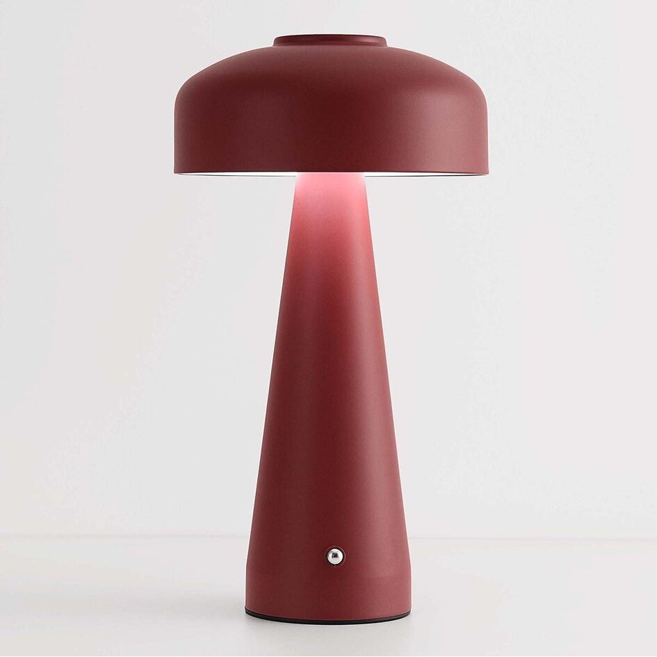 Oplaadbare mushroom lamp Soma in rood met touch dimmer en instelbare lichtkleur