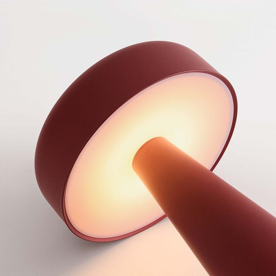 Oplaadbare mushroom lamp Soma in rood met touch dimmer en instelbare lichtkleur