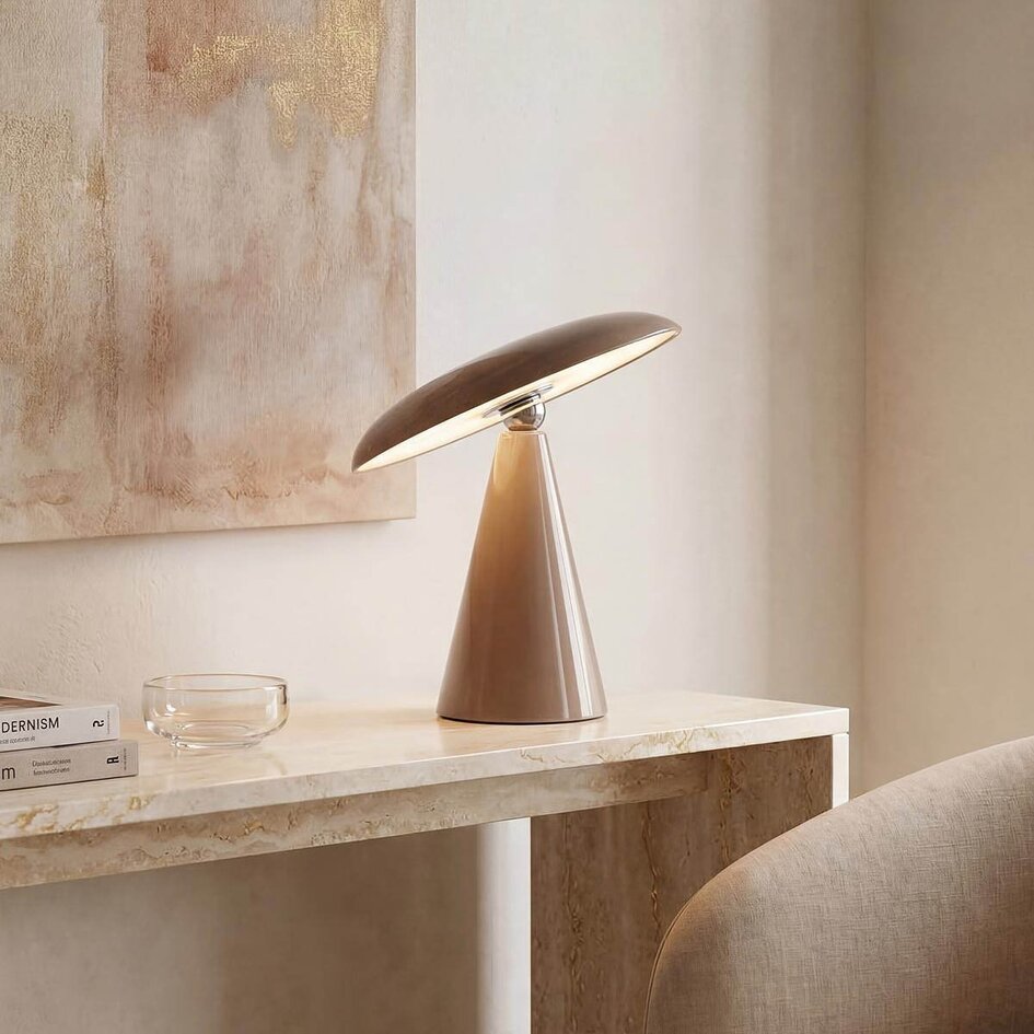 Lampe de table rechargeable Ariso taupe avec variateur tactile et couleur de lumière réglable
