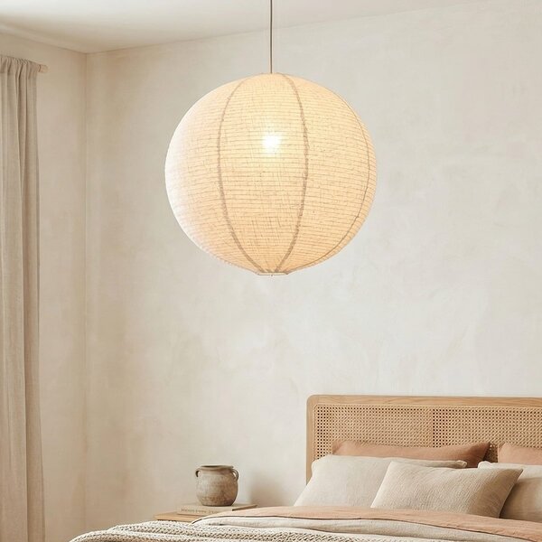 Hanglamp Amare beige met ronde linnen kap Ø60 cm