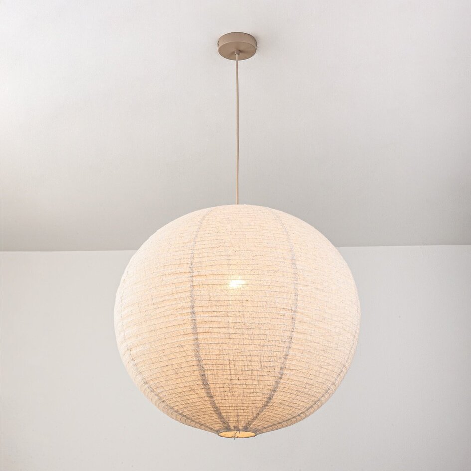 Suspension Amare beige avec abat-jour rond en lin Ø60 cm