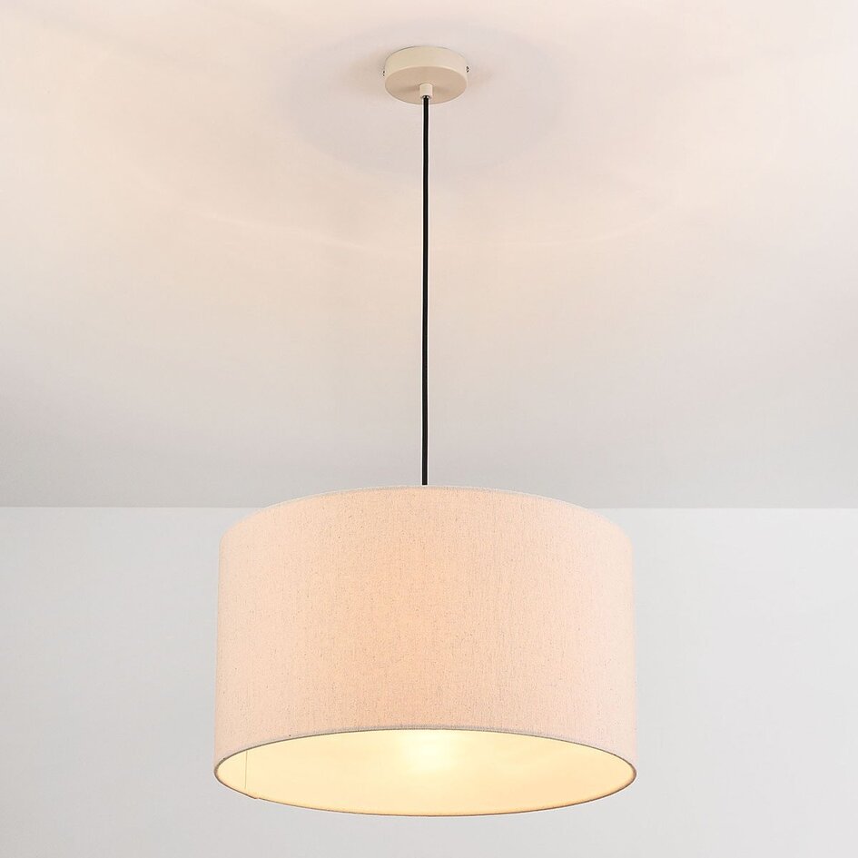 Hanglamp Aureo beige met linnen kap en travertin effect