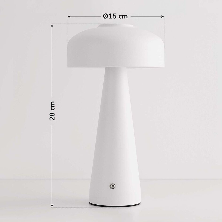 Lampe champignon rechargeable Soma en blanc avec variateur tactile et température de couleur réglable