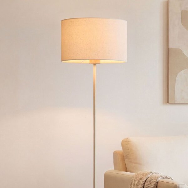Vloerlamp Auras met beige linnen kap en travertin effect