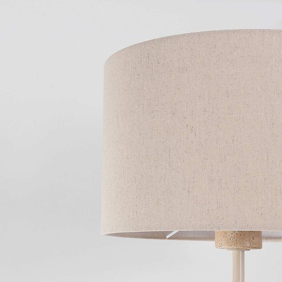 Vloerlamp Auras met beige linnen kap en travertin effect