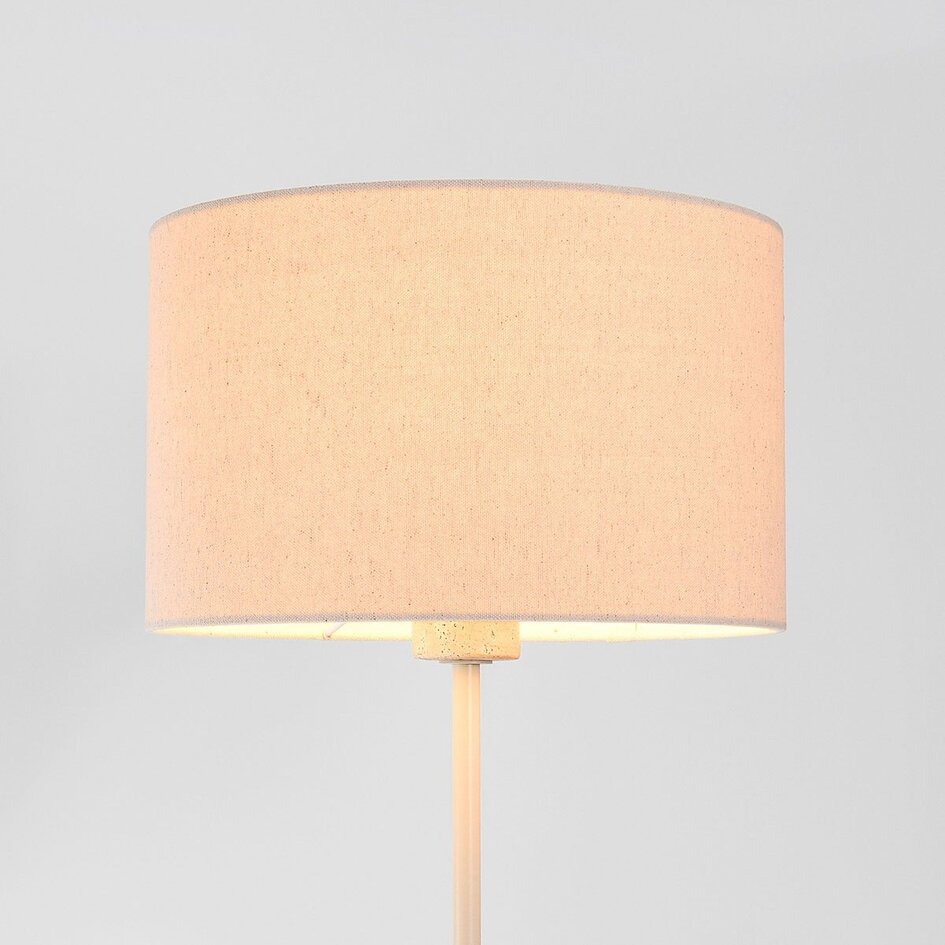 Vloerlamp Auras met beige linnen kap en travertin effect