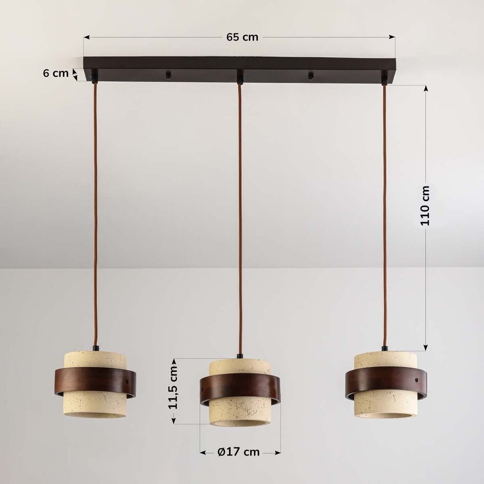 Suspension à 3 lumières Mavero en ciment et bois