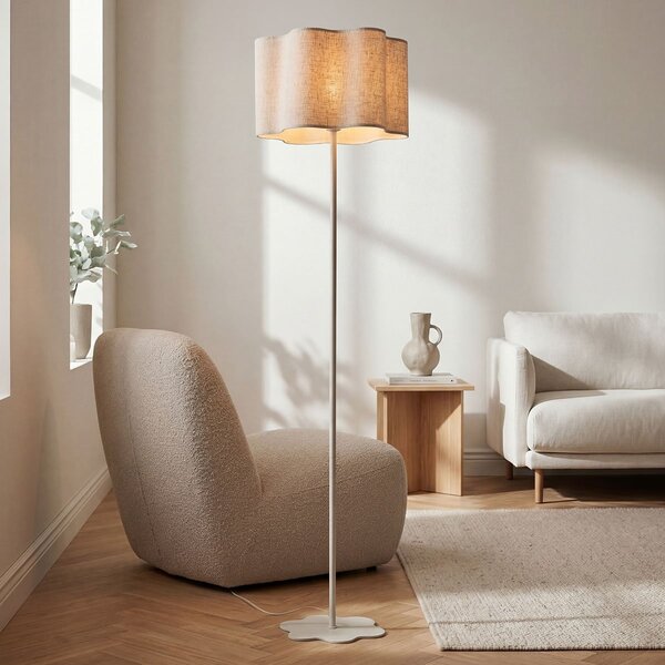 Vloerlamp Hiros beige met linnen kap