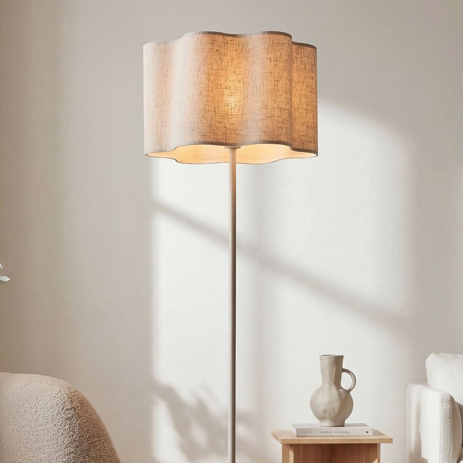 Vloerlamp Hiros beige met linnen kap