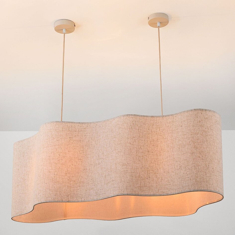 Hanglamp Hirom beige met linnen kap 2-lichts