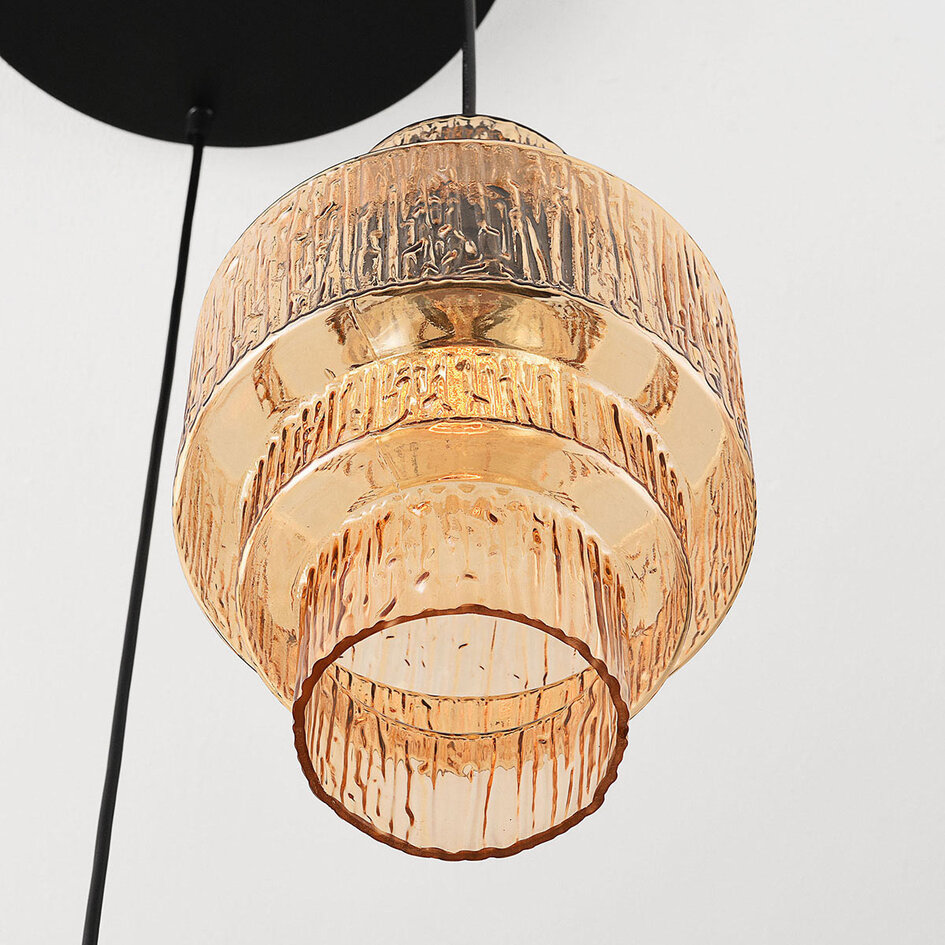 3-lichts design hanglamp met amber glas - Orina
