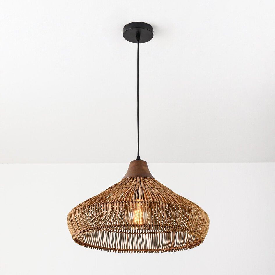 Hanglamp Suki van handgevlochten rotan met houten detail Ø49 cm