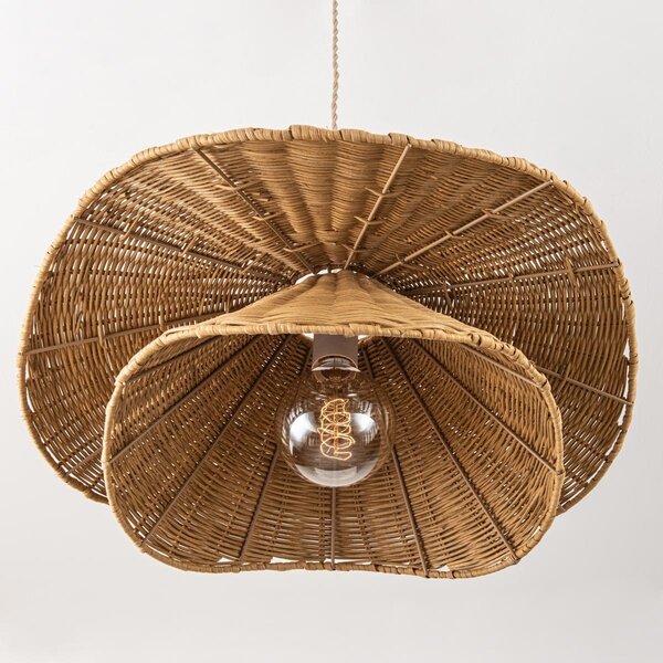 Rotan hanglamp Arua met handgevlochten dubbele kap en gouden detail Ø50 cm