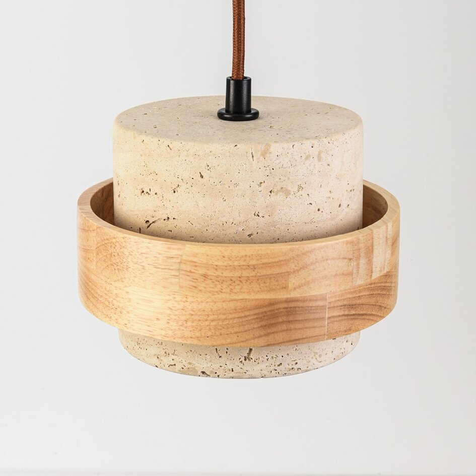 Suspension Japandi Travo en travertin (pierre naturelle) et bois clair