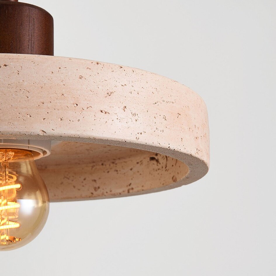 Japandi hanglamp Salvi 2-lichts van travertin (natuursteen) en hout