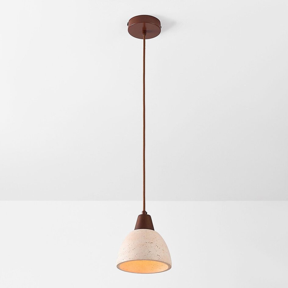 Japandi hanglamp Marena van travertin (natuursteen) en hout