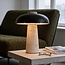 Lampe de table Japandi Tavio en travertin (pierre naturelle) avec abat-jour noir