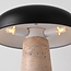 Lampe à poser Japandi Tavio en travertin (pierre naturelle) avec abat-jour noir