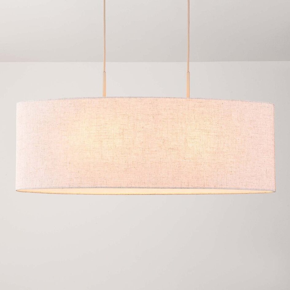Suspension minimaliste Lureva beige avec abat-jour en lin, 2 lumières