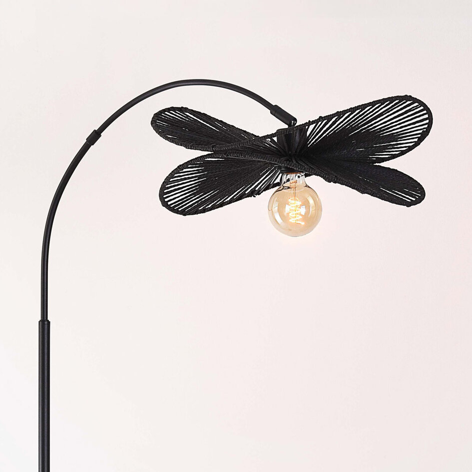 Lampe à arc Sarah noire avec abat-jour en corde de papier