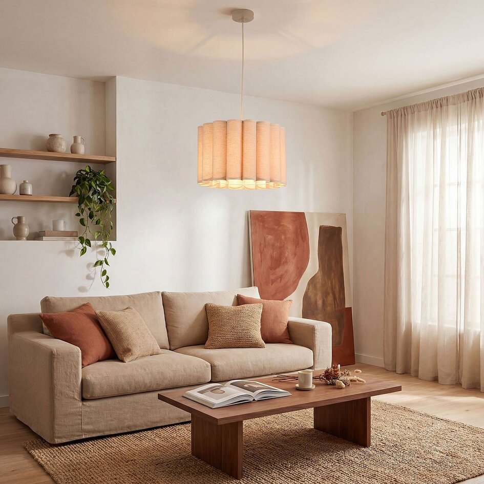 Hanglamp Celine met geplooide linnen kap in beige