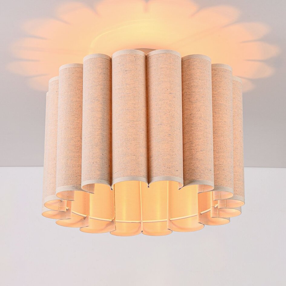 Plafondlamp Celie met geplooide linnen kap in beige