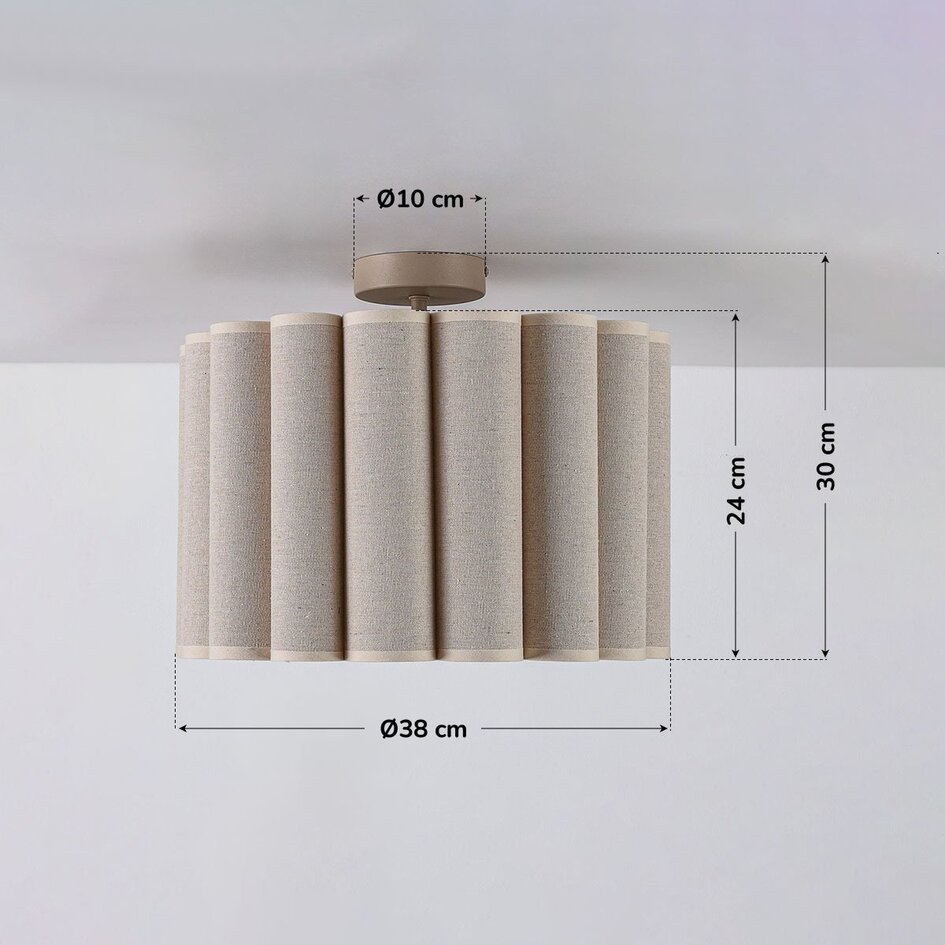 Plafondlamp Celie met geplooide linnen kap in beige
