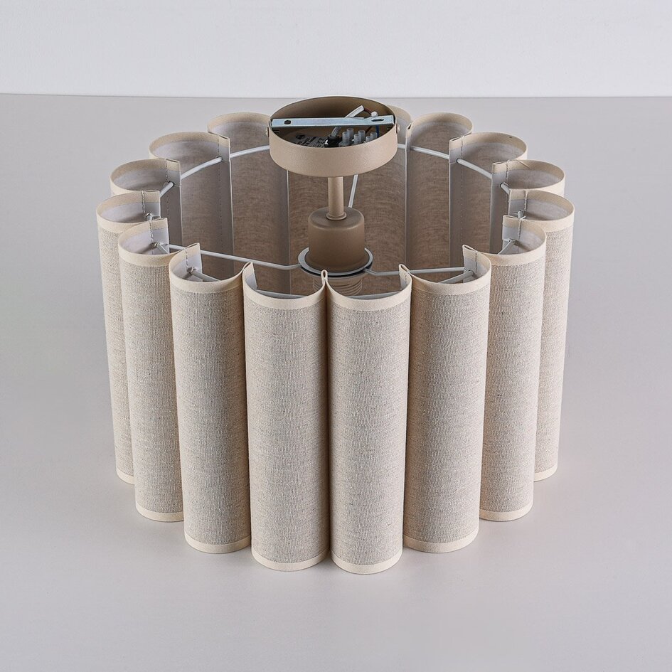 Plafondlamp Celie met geplooide linnen kap in beige