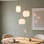 Hanglamp Serilda beige met 3 glazen kappen van geribbeld melkwit glas