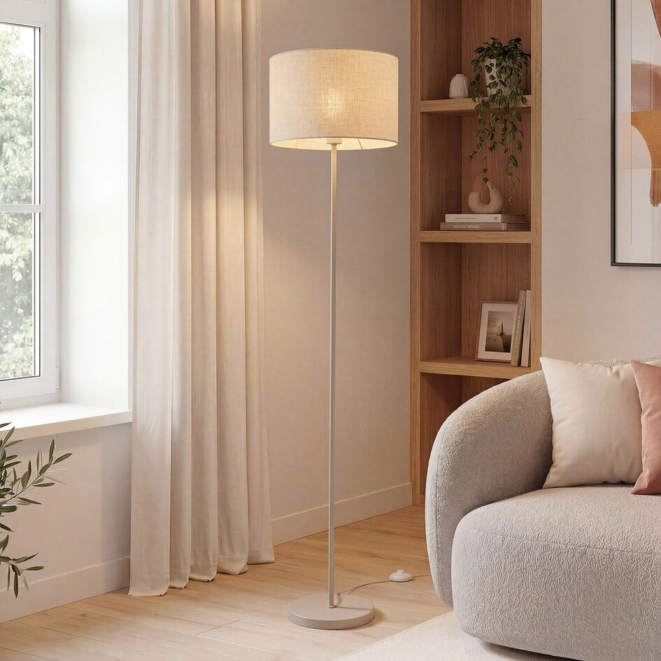 Lampadaire Avana beige avec abat-jour en lin