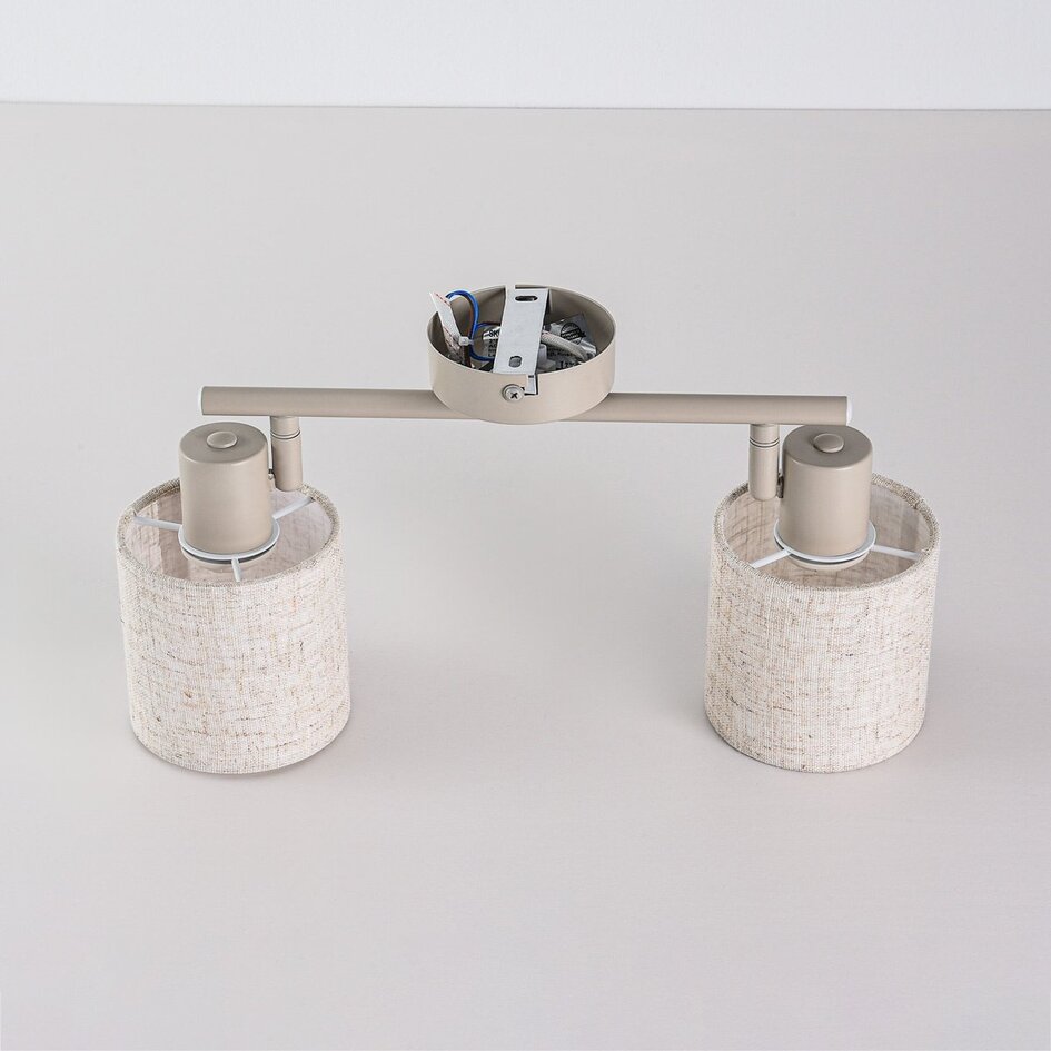 Plafondlamp Avan in beige met 2 verstelbare linnen kappen