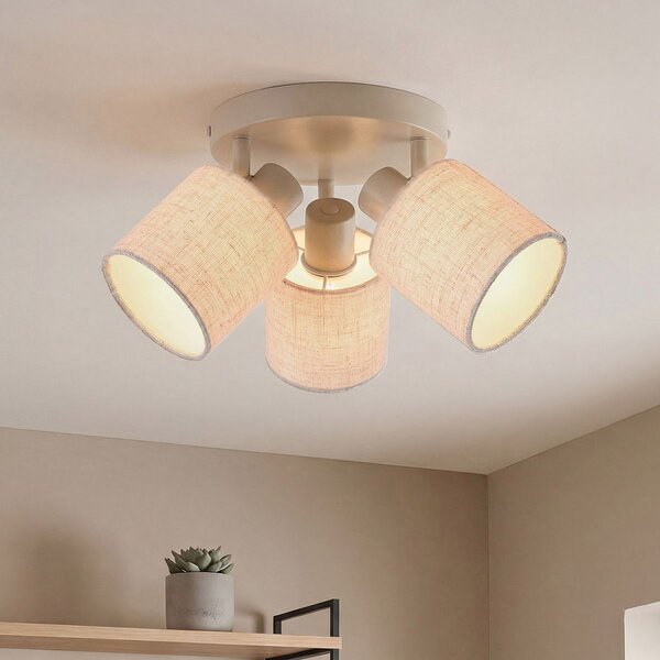 Beige plafondlamp Avan met 3 verstelbare linnen kappen
