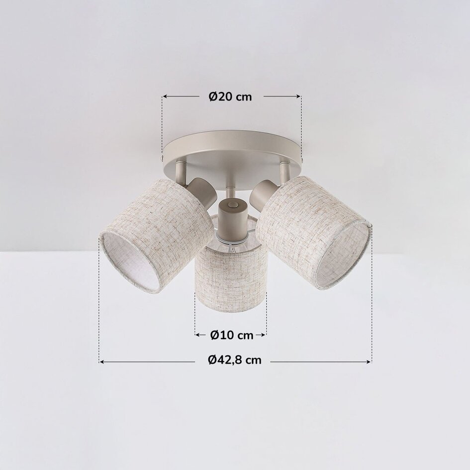 Beige plafondlamp Avan met 3 verstelbare linnen kappen