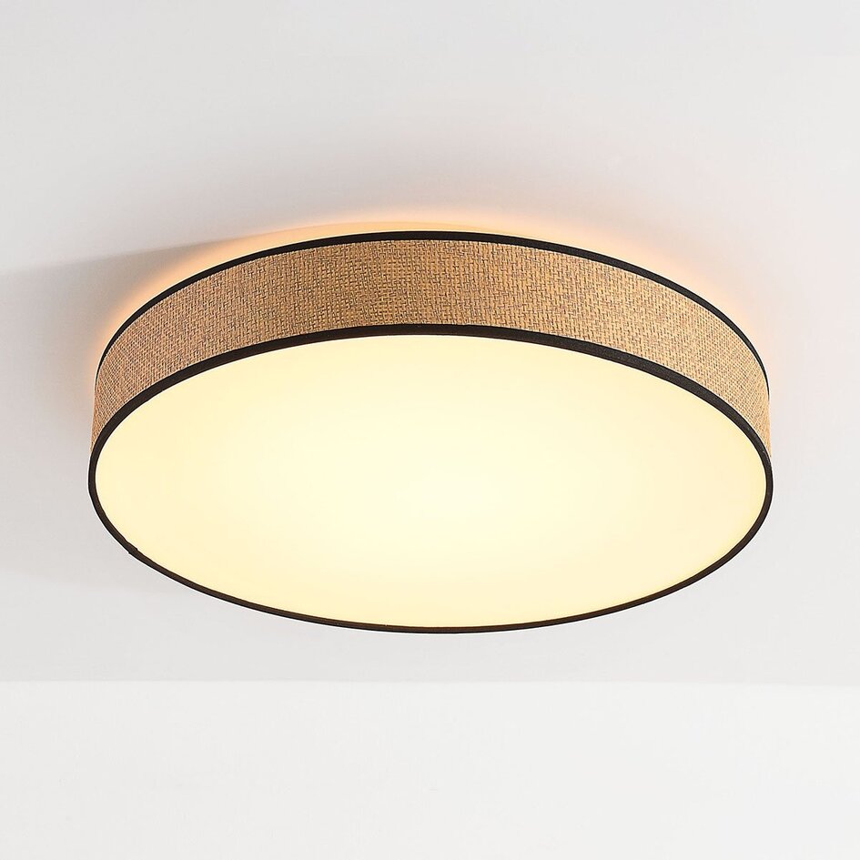 3-staps dimbare plafondlamp Palara met gevlochten kap in naturel en zwart