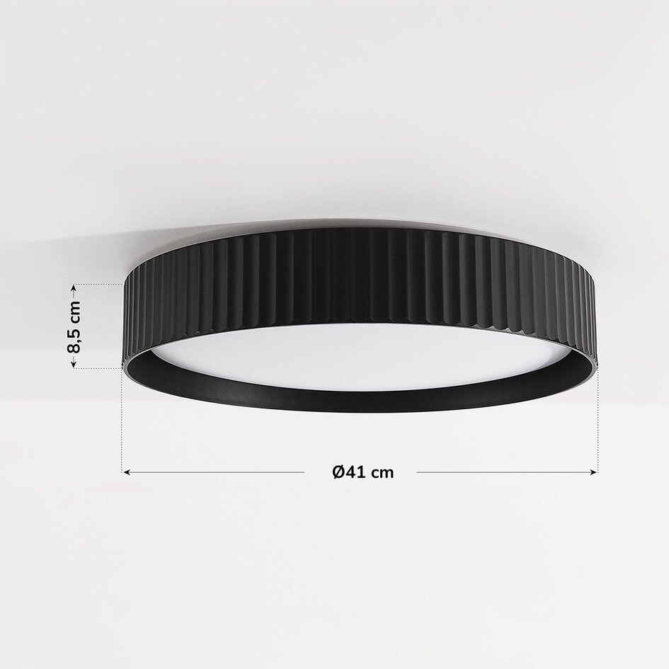 Moderne plafondlamp Palomo zwart met geribbelde rand en 3-staps dimbare LEDs