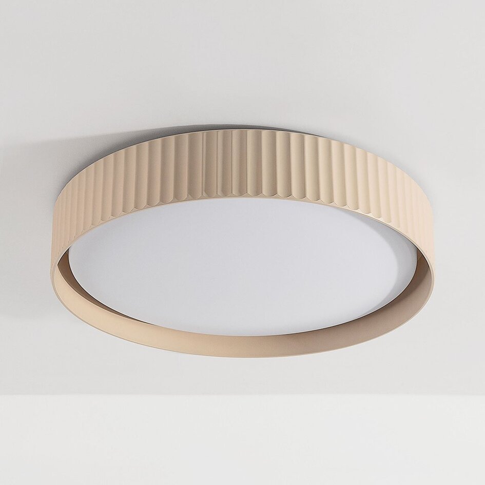 Plafondlamp Palomo beige met geribbelde rand en 3-staps dimbare LEDs
