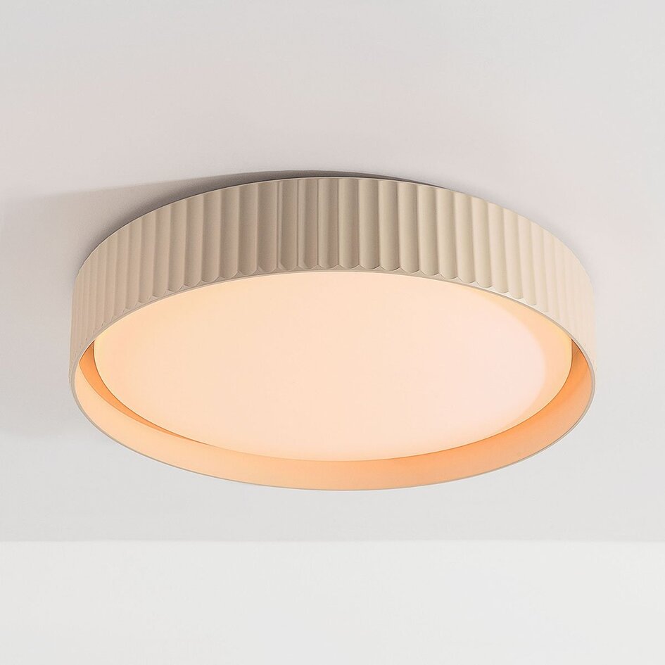 Plafondlamp Palomo beige met geribbelde rand en 3-staps dimbare LEDs
