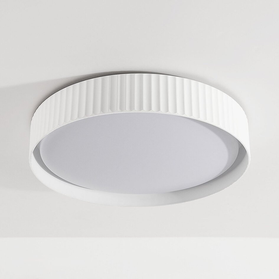 Plafondlamp Palomo wit met geribbelde rand en 3-staps dimbare LEDs