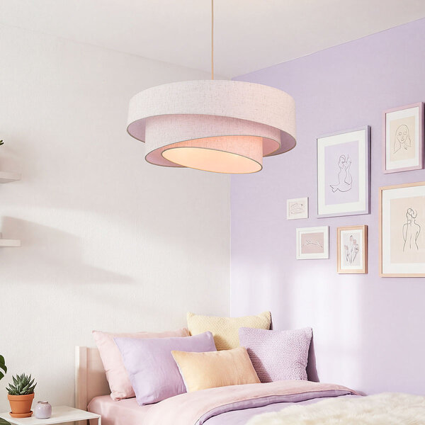 Design hanglamp Nerai beige met drie gelaagde linnen kappen