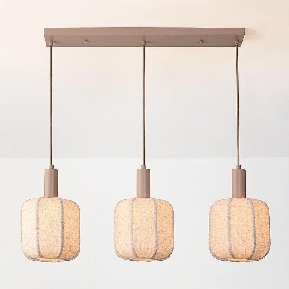 Suspension Syvra 3 lumières en tissu - taupe