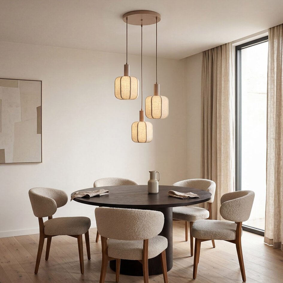 Hanglamp Fynra 3-lichts van linnen - taupe