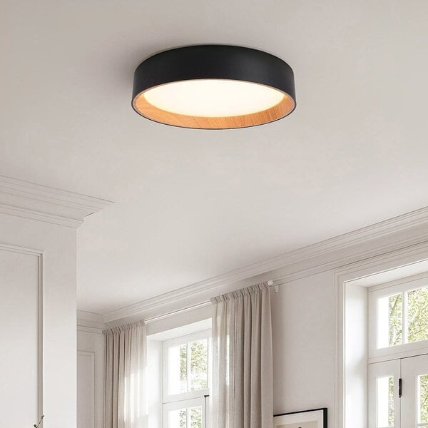 Plafonnier LED Larios, variateur à 3 niveaux Ø39 cm - noir, accent bois